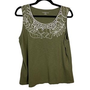 Croft & Barrow Green Embroidered Tank Size PXL